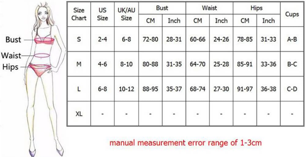 Tabla de tallas de bikini de crochet con hombros descubiertos y rayas de arcoíris de varios colores