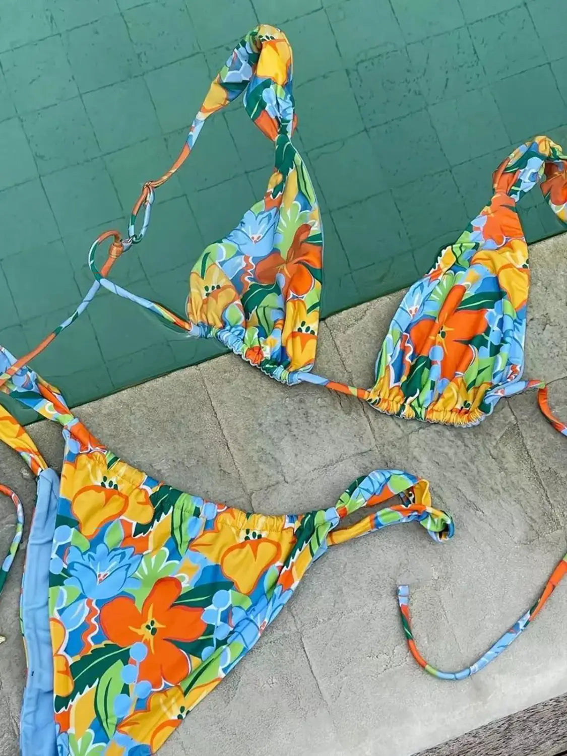Sexy Floral Micro Triangle Thong Brazilian Bikini