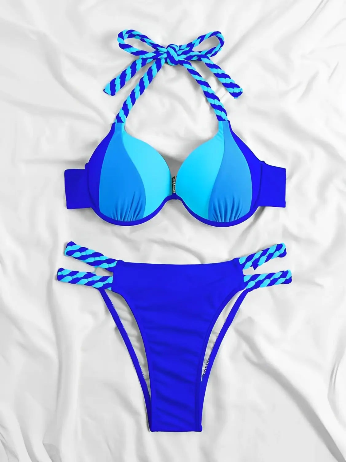 Bikini push up con cuello halter y bloques de color