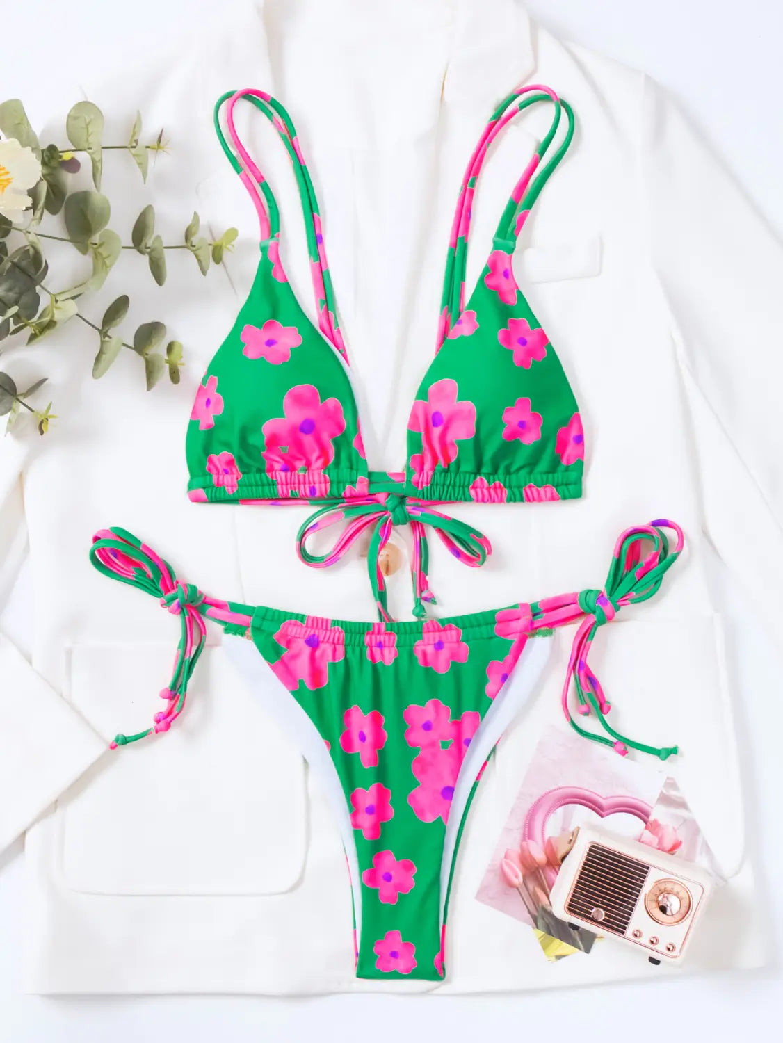 Sexy Floral Micro Triangle Thong Brazilian Bikini