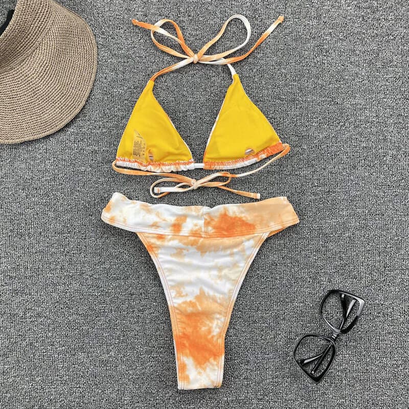 Bicolor Tie Dye High Cut Triangle Brazilian Bikini - On sale