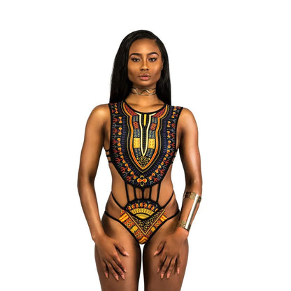 Bohemia Pattern Double-Layer One-Piece Bikini - On sale