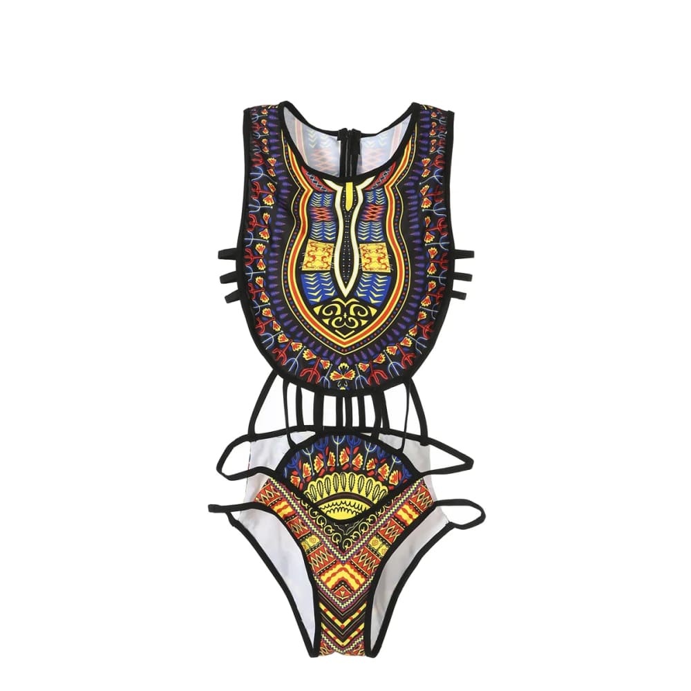 Bohemia Pattern Double-Layer One-Piece Bikini - On sale