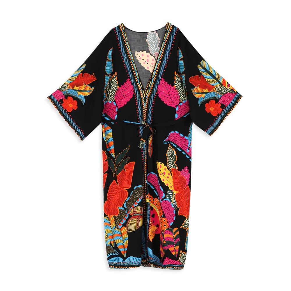 Bohemian Printed Belt Kimono: Beach Chic - On sale