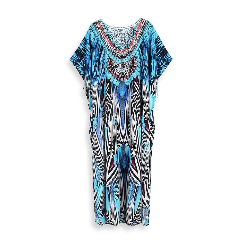 Bohemian Seaside Plus Size Print Kaftan Maxi Dress - On sale