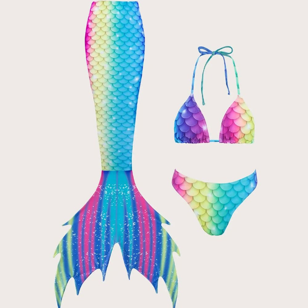 Dreamy Mermaid Tail Triangle Three Piece Swimsuit - On sale