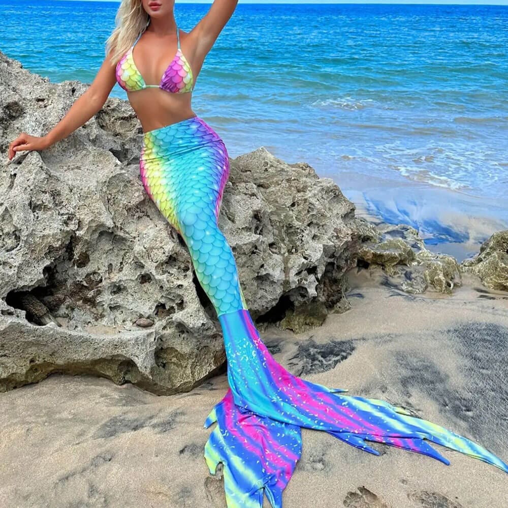 Dreamy Mermaid Tail Triangle Three Piece Swimsuit - On sale