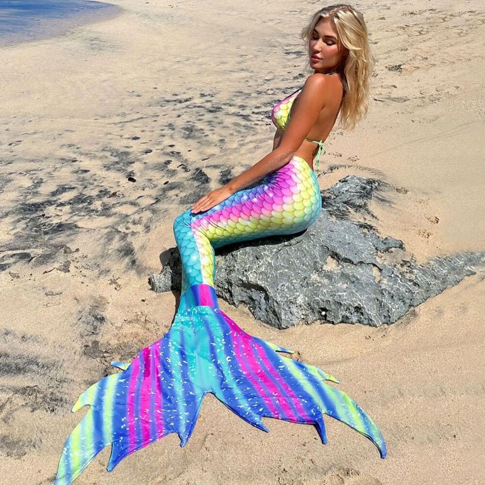 Dreamy Mermaid Tail Triangle Three Piece Swimsuit - On sale