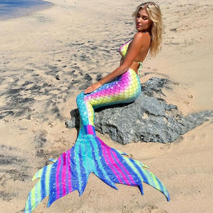 Dreamy Mermaid Tail Triangle Three Piece Swimsuit - On sale