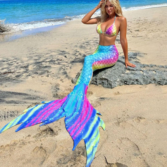 Dreamy Mermaid Tail Triangle Three Piece Swimsuit - On sale