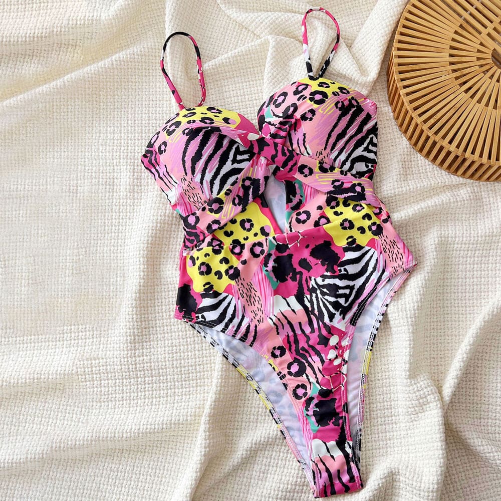 Leopard Print Cutout Brazilian One Piece Swimsuit - On sale