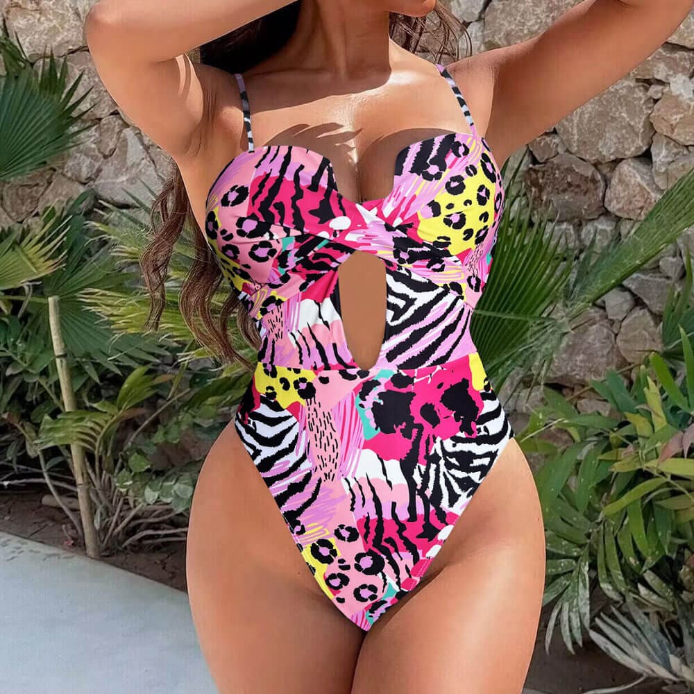 Leopard Print Cutout Brazilian One Piece Swimsuit - S On sale