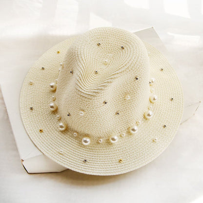 Pearl Beaded Straw Sun Hat - On sale