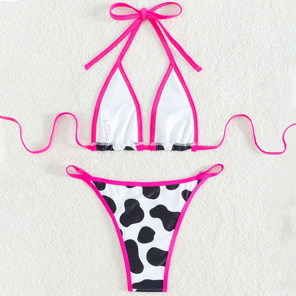 Sexy Cow Neon String Micro Triangle Brazilian Bikini - On sale