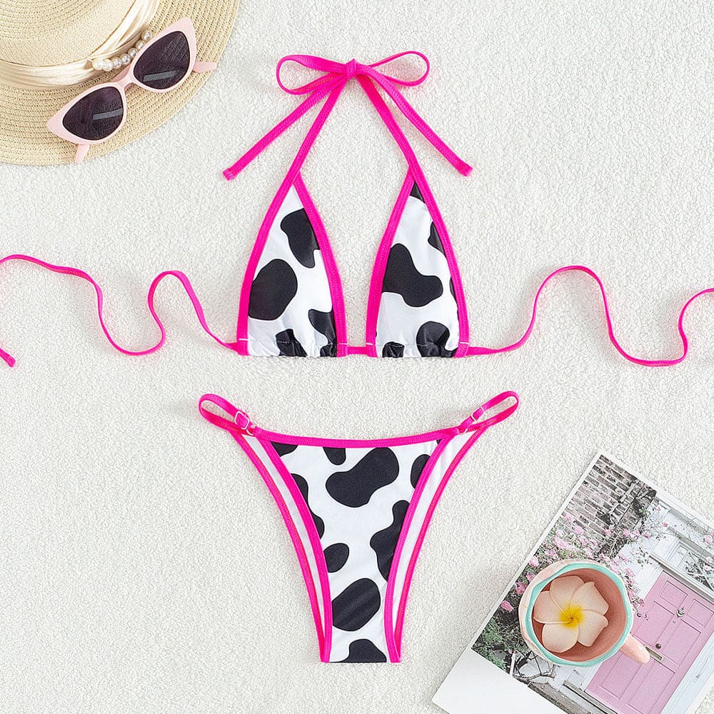 Sexy Cow Neon String Micro Triangle Brazilian Bikini - On sale