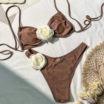 Sunnybikinis 3D Flower Brazilian Bikini Set - On sale