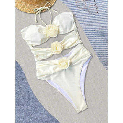 Sunnybikinis 3D Flower Halter One-Piece Swimsuits - On sale