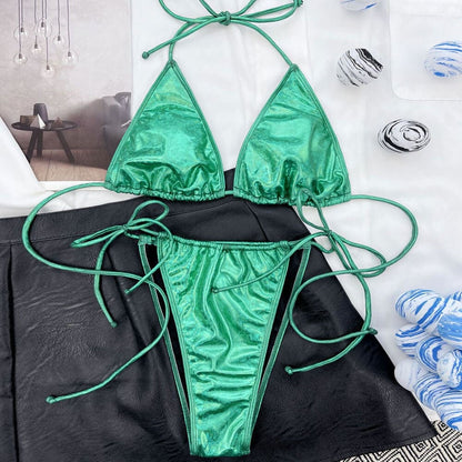 Metallic Abstract Triangle Brazilian Bikini Swimsuit - On sale
